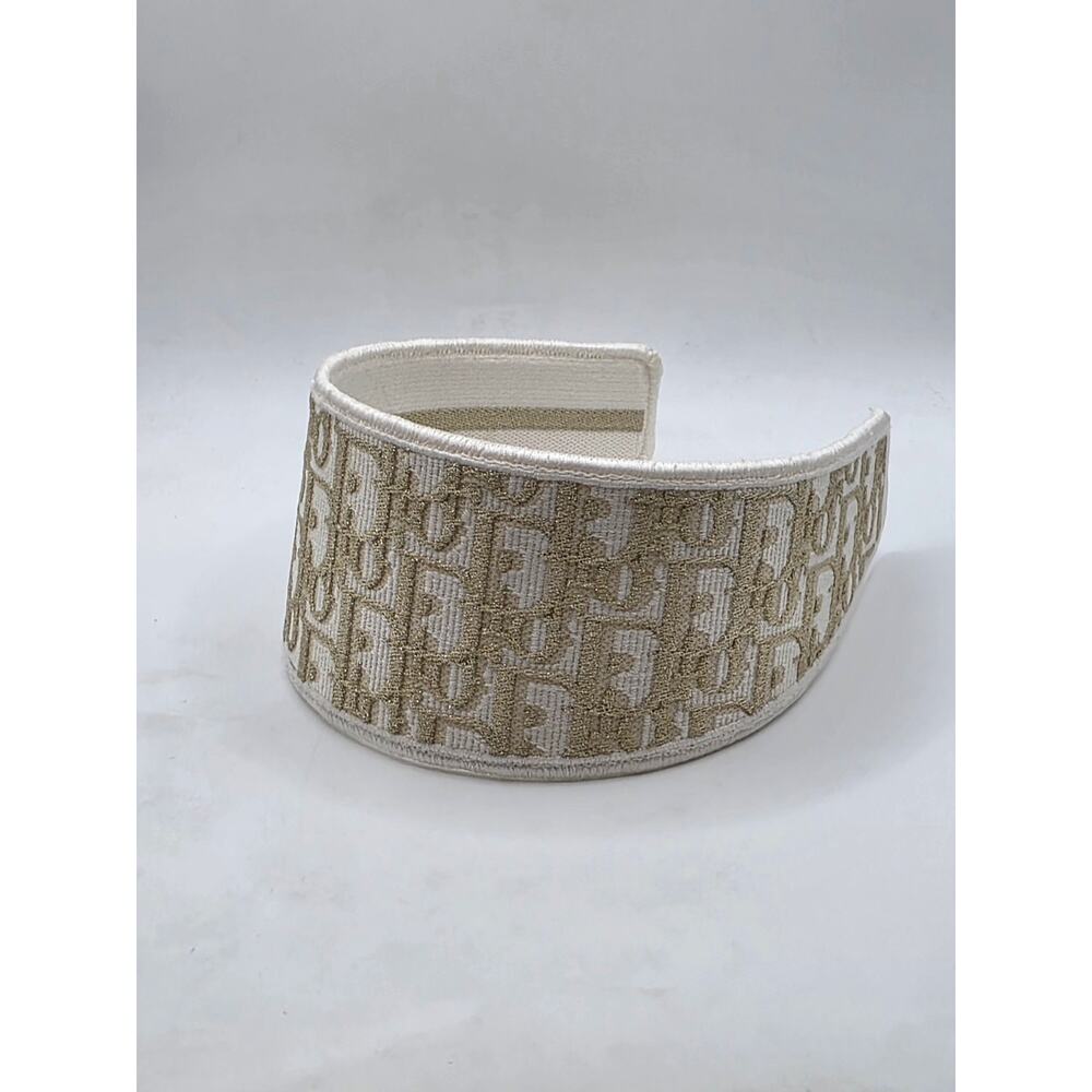 Christian Dior Beige gold Logo patterned canvas wide headband - Picture 7 of 13